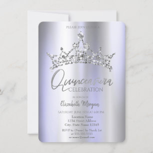 Chic Crown Violett Metallisk Quinceañera Inbjudningar