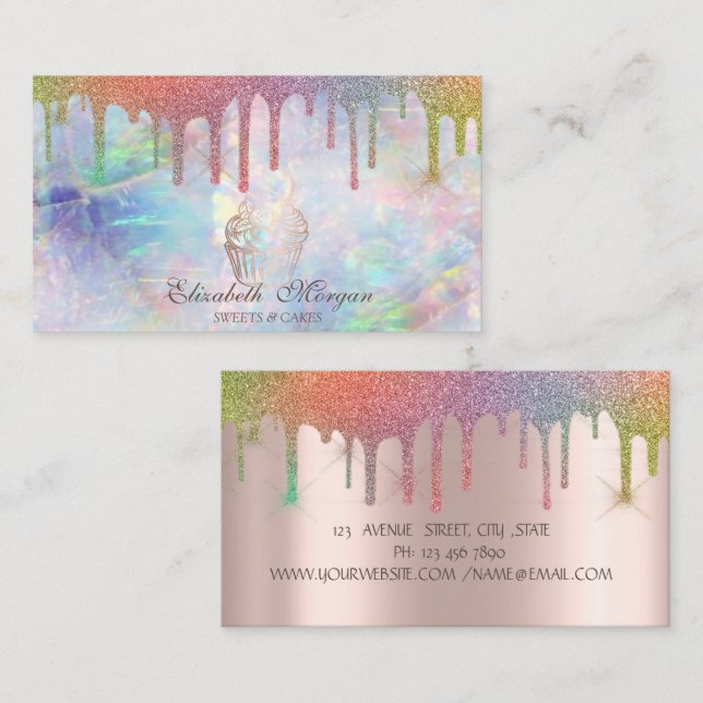 Chic Cupcake Rainbow Drips Bageri Opal Visitkort (Fram/baksida)