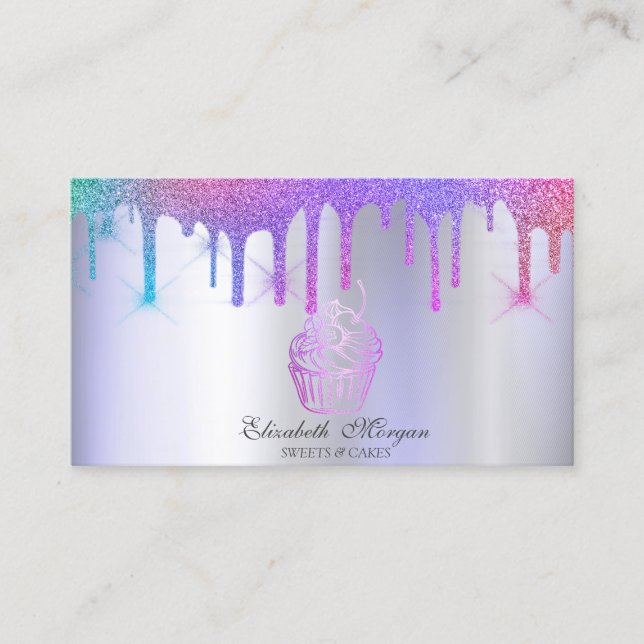 Chic Cupcake Rainbow Drips Bageri Violett Visitkort (Framsida)