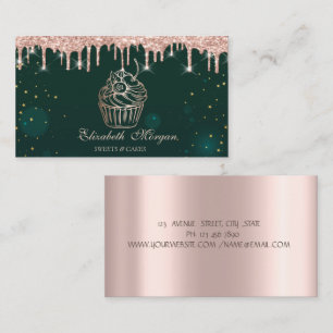 Chic Cupcake Rose Gold Drips Bageri Grön Visitkort