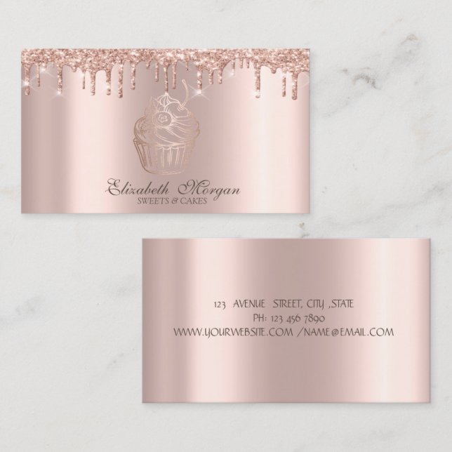 Chic Cupcake Rose Gold Drips Bageri Visitkort (Fram/baksida)