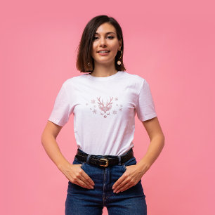 Chic Cute Girly Rosa Snöflingor Reindeer jul T Shirt