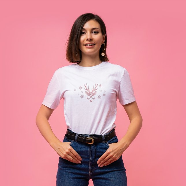 Chic Cute Girly Rosa Snöflingor Reindeer jul T Shirt (Skapare uppladdad)