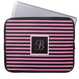 Chic Cute Initial Brev Rosa och svart stripe Laptop Fodral
