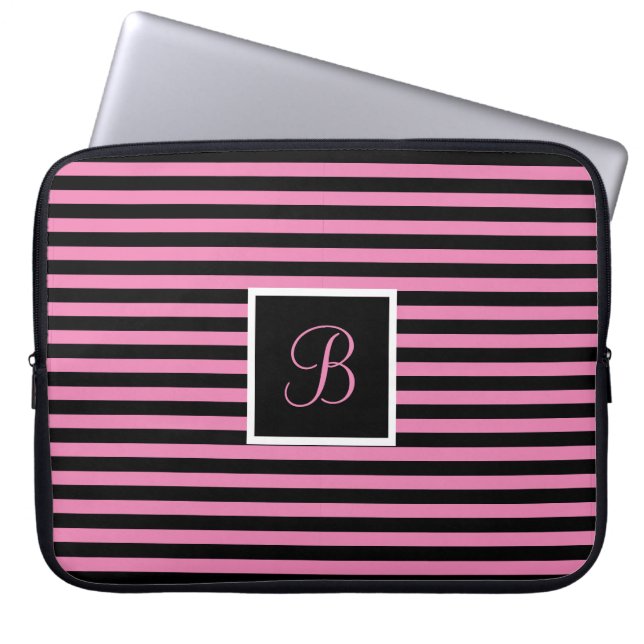 Chic Cute Initial Brev Rosa och svart stripe Laptop Fodral (Framsidan)