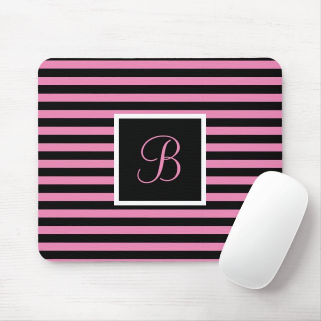 Chic Cute Initial Brev Rosa och svart stripe Musmatta (Med mus)