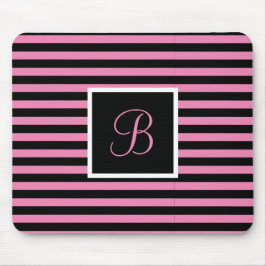 Chic Cute Initial Brev Rosa och svart stripe Musmatta