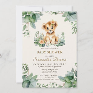 Chic Cute Lioness Unge & Greenery Girl Baby Shover Inbjudningar