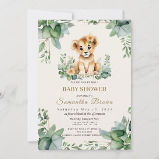 Chic Cute Lioness Unge & Greenery Girl Baby Shover Inbjudningar