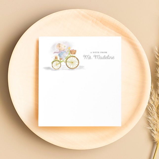 Chic Cute Mouse Note från Personlig Stationery Anteckningsblock (Simple Modern Chic Cute Mouse on Vintage Bicycle - A Note From Personalized Stationery Note Pad.)