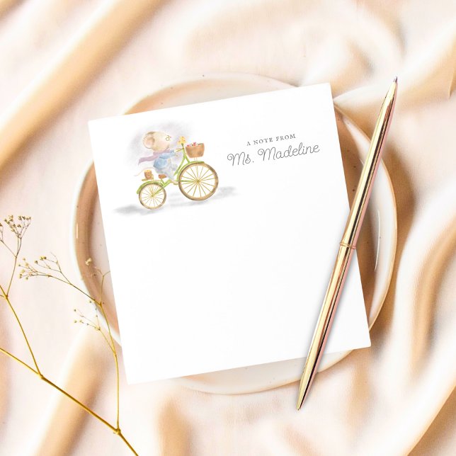 Chic Cute Mus Anteckning Från Personlig Brevpapper Post-it Block (Cute Mouse riding vintage bicycle personalized stationery post it note pad)