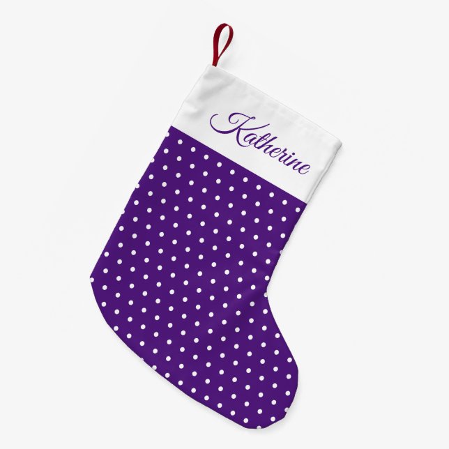 Chic Cute Namn Mörk Lila och White Polka Dot Liten Julstrumpa (Framsidan (Hängande))