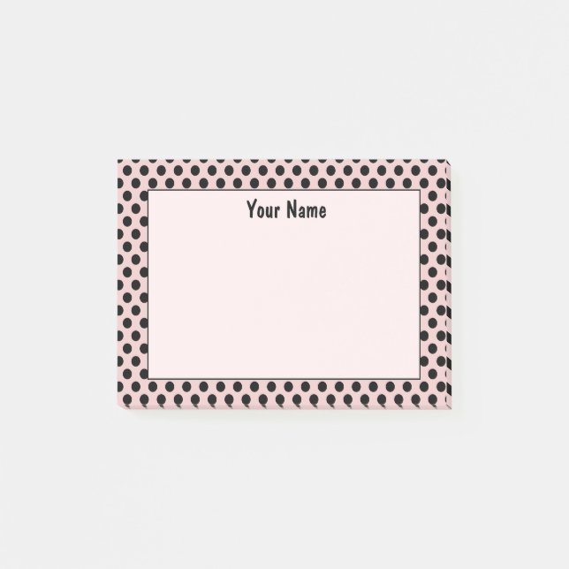 Chic Cute Retro Rosa och svart Polka Dot Mönster Post-it Block (Framsida)