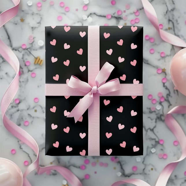 Chic Cute Rosa Hearts Black Romantic Presentpapper (Skapare uppladdad)