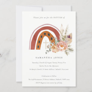 Chic Cute Rust Boho Blommigt Rainbow Baptism Inbju Tack Kort