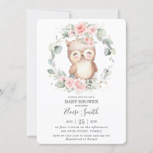 Chic Cute Uggla Rosa Blommigt Greenery Baby Shower Inbjudningar