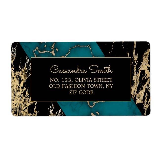 Chic Cyan Marble Gold Foil Paint Struktur Birthday Fraktsedel (Framsidan)