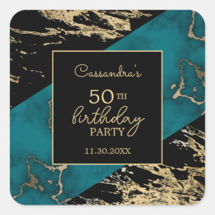 Chic Cyan Marble Gold Foil Paint Struktur Birthday Fyrkantigt Klistermärke
