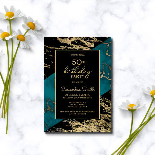 Chic Cyan Marble Gold Foil Paint Struktur Birthday Inbjudningar