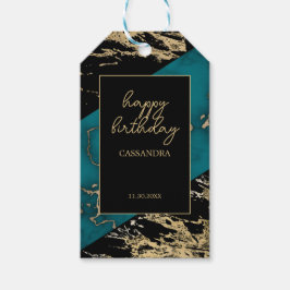 Chic Cyan Marble Gold Foil Paint Struktur Birthday Presentetikett