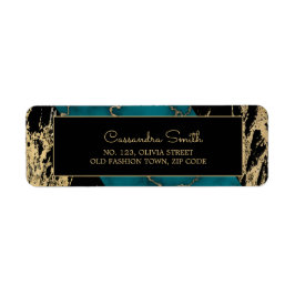 Chic Cyan Marble Gold Foil Paint Struktur Birthday Returadress Etikett