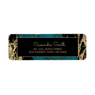 Chic Cyan Marble Gold Foil Paint Struktur Birthday Returadress Etikett