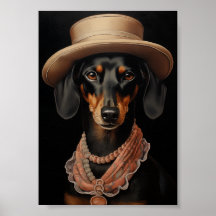 Chic Dachshund med Cream Hat