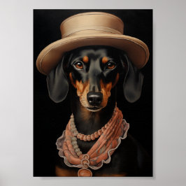 Chic Dachshund med Cream Hat Poster