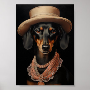 Chic Dachshund med Cream Hat Poster