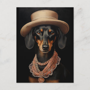 Chic Dachshund med Cream Hat Vykort