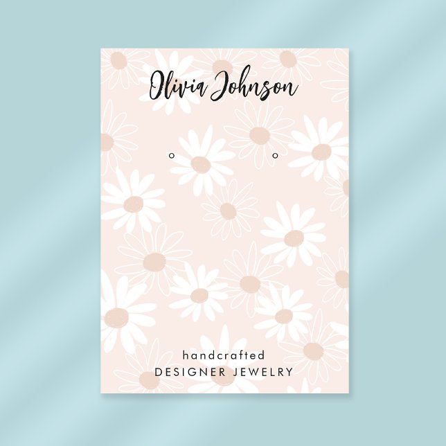Chic Daisy Blommönster Juelry Earring Visning Visitkort (Stylishly Personalize with Your Custom Name & Optional Text.)