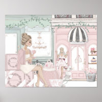 Chic Dam Fransk Bakery Tea Shop Watercolor