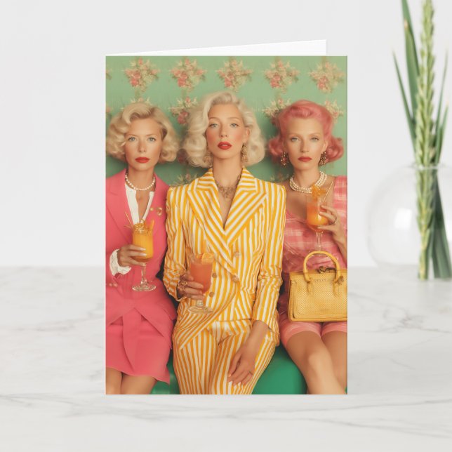 Chic Dam Retro Cocktail-ögonblick Kort (Framsida)