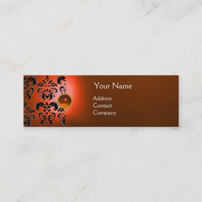 CHIC DAMASK ÄDELSTEN  MONOGRAM orange Mini Visitkort (Framsida)