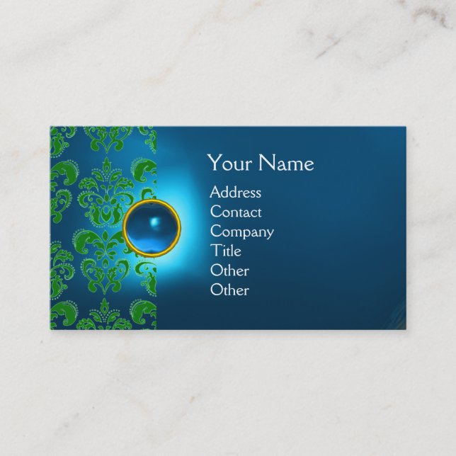 CHIC DAMASK GEM MONOGRAM blå grönt Visitkort (Framsida)