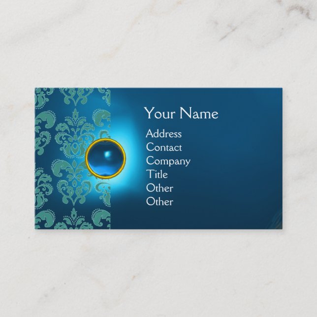 CHIC DAMASK GEM MONOGRAM Blue Visitkort (Framsida)