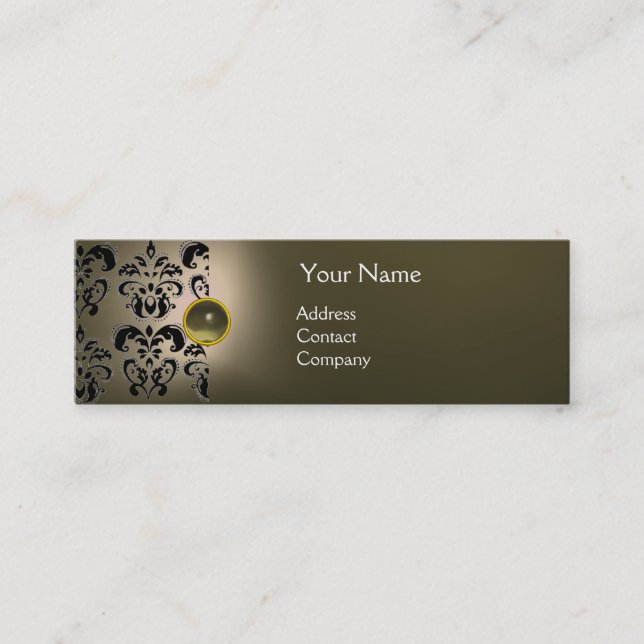 CHIC DAMASK GEM MONOGRAM grått Mini Visitkort (Framsida)