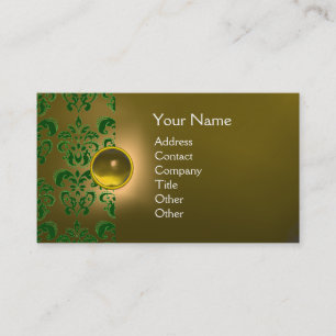 CHIC DAMASK GEM MONOGRAM gult grönt Visitkort