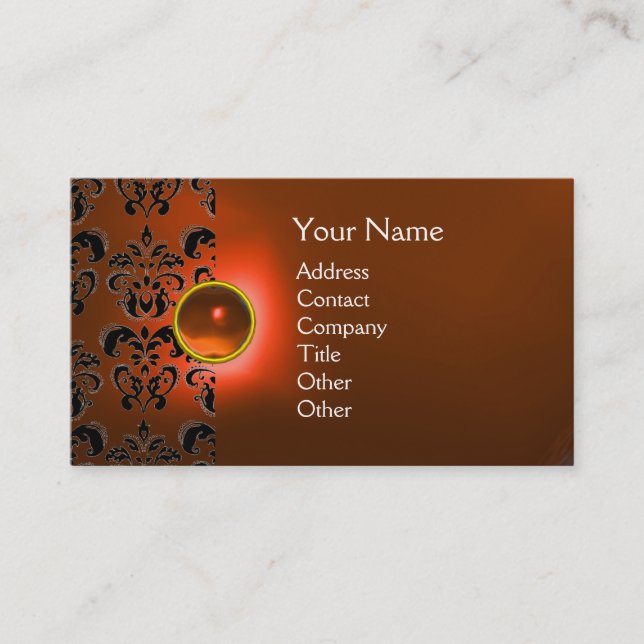 CHIC DAMASK GEM MONOGRAM-orange Visitkort (Framsida)