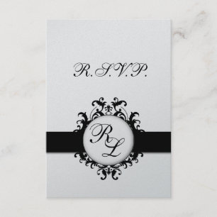 Chic Damask Monogram Bröllop OSA Card Silver Kort
