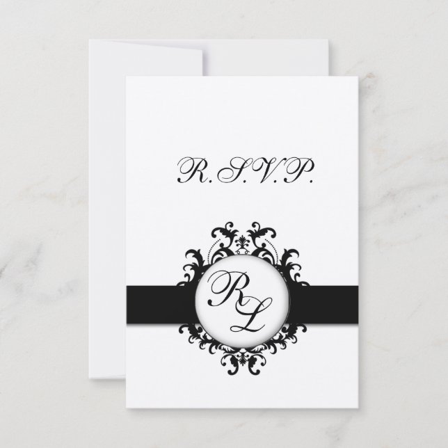 Chic Damask Monogram Bröllop OSA Card Silver Kort (Framsida)