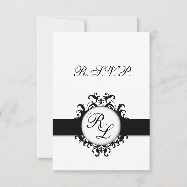 Chic Damask Monogram OSA kort Bröllop (Framsida)