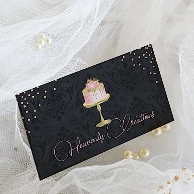 Chic Damask och Finare Cake Bakery-Affärskortet Visitkort (Skapare uppladdad)