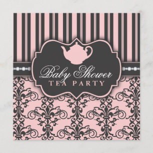 Chic Damask & Rand Baby Shower Tea-inbjudan Inbjudningar