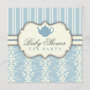 Chic Damask & Rand Baby Shower Tea-inbjudan Inbjudningar