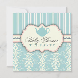 Chic Damask & Rand Baby Shower Tea-inbjudan Inbjudningar