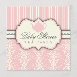Chic Damask & Rand Baby Shower Tea-inbjudan Inbjudningar