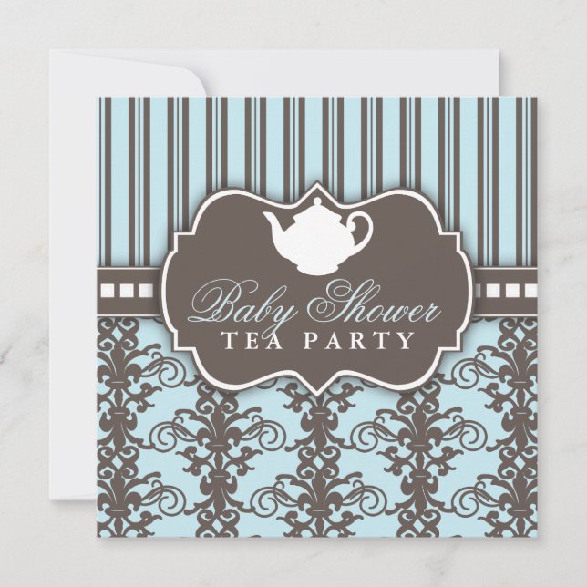 Chic Damask & Rand Baby Shower Tea-inbjudan Inbjudningar (Framsida)