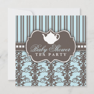 Chic Damask & Rand Baby Shower Tea-inbjudan Inbjudningar