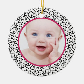 Chic Damask Rosa Baby Första jul Julgransprydnad Keramik